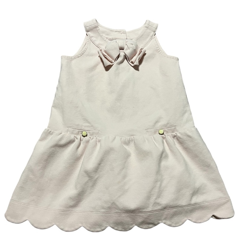 Janie and Jack Baby Pink Dress Bow Collar Detail Size 4 Scallop Hem Preppy